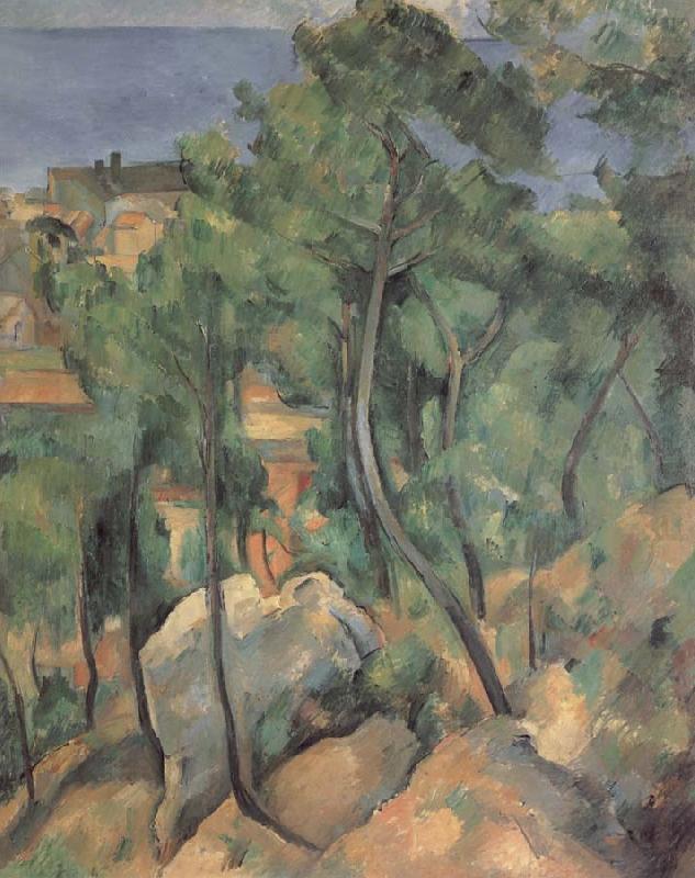 Paul Cezanne Boulders,Pine trees and sea at l-estaque china oil painting image